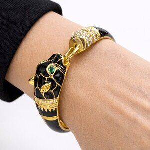 VTG Black Enamel Panther Door Knocker Bangle Bracelet Hinge Ciner Style